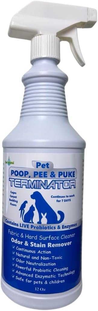 Pet Poop, Pee and Puke Terminator Probiotic and Enzyme Spray Cleaner 32 oz All Natural