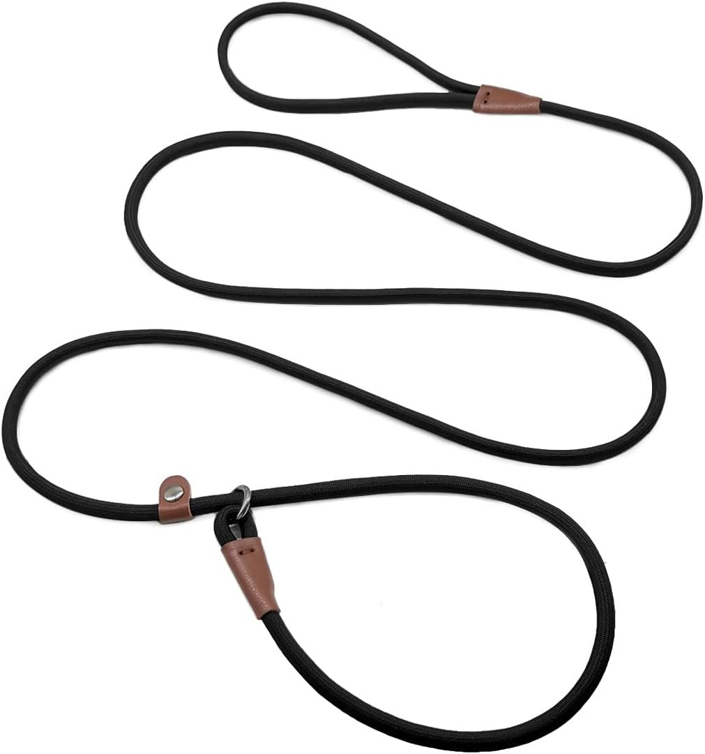 MayPaw Slip Lead Control Leash for Dogs No Pull, 13+ Colors Classic Dog Lead 7 FT Pet Slip Leash, 1/4” Rope Leashes for Small Medium Animals (7ft*1/4″, Black)