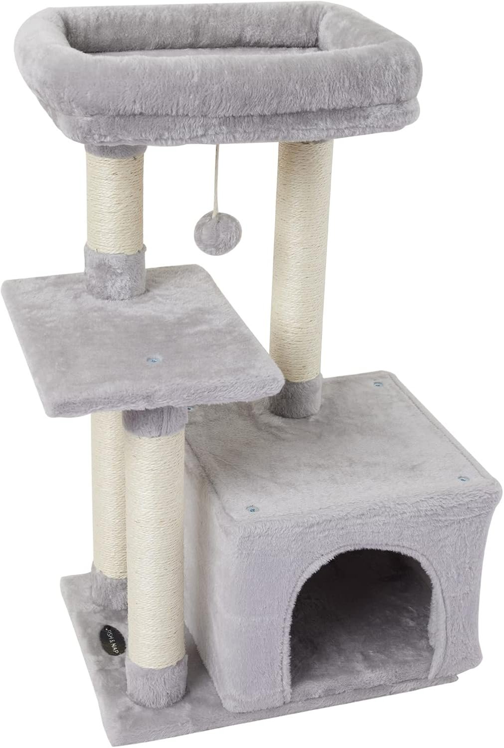 FISH&NAP Cute Cat Tree Kitten Cat Tower for Indoor Cat Condo Sisal Scratching Posts with Jump Platform Cat Furniture Activity Center Play House Grey