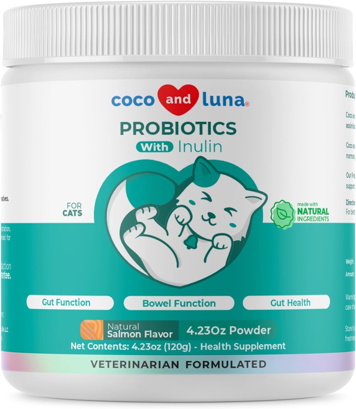 Probiotics for Cats – Diarrhea & Gas Support – with Inulin and Prebiotics – Digestive Gut Health – Allergies, Constipation Support (Powder for Cats)