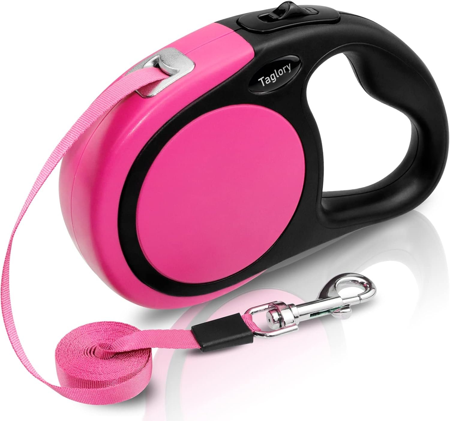 Taglory Retractable Dog Leash, 16ft No Tangle Leash Retractable for Small Medium Dogs Up to 44 lbs, One-Handed Brake, Pause, Lock, Pink