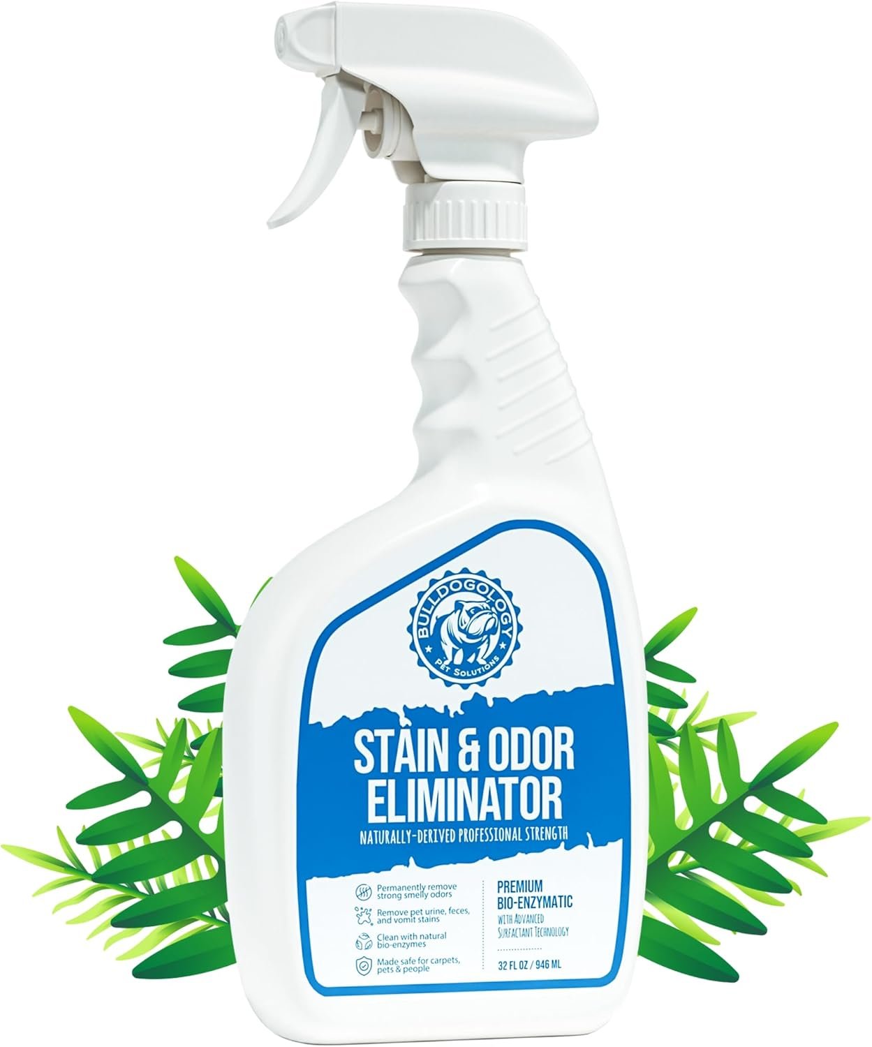 Bulldogology Bio-Enzymatic Pet Stain & Odor Remover – Pet Carpet Enzyme Cleaner for Cat and Dog Pee, Pet Stain Remover for Carpet and Floors, Dog Stain Remover and Odor Neutralizer (32 oz)