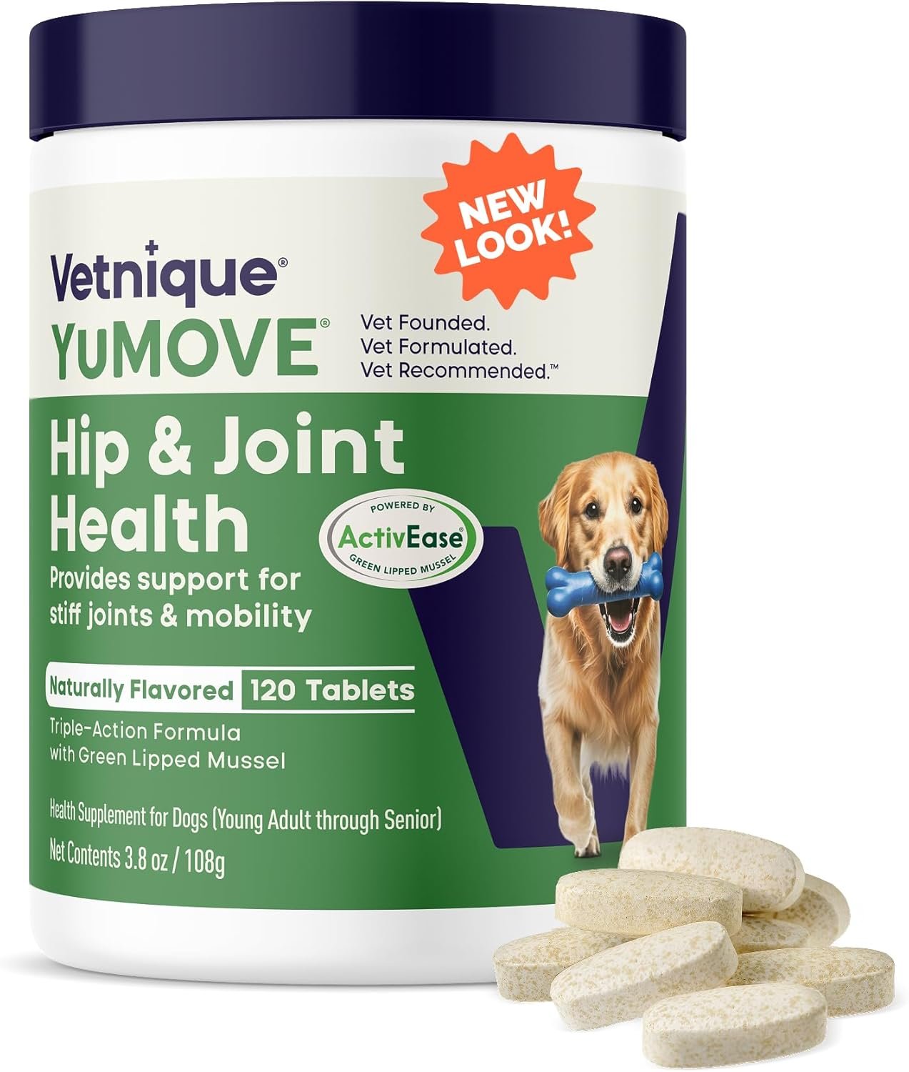 Yumove Hip & Joint Supplement for Dogs with Glucosamine, Hyaluronic Acid, Green Lipped Mussel & Omega 3 Joint Supplement – Regular or Advanced Strength (120 Count, Chewable Tablets)
