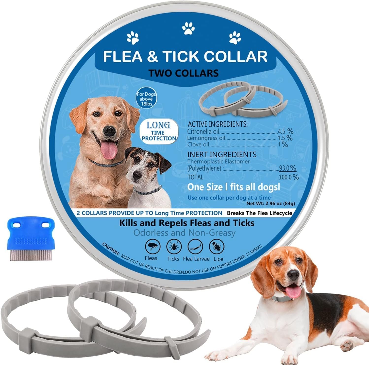 Flea Collar for Dogs, 2 Pack Collar for Dogs, 12 Months Protection, Waterproof, Adjustable One Size Fits All, Black