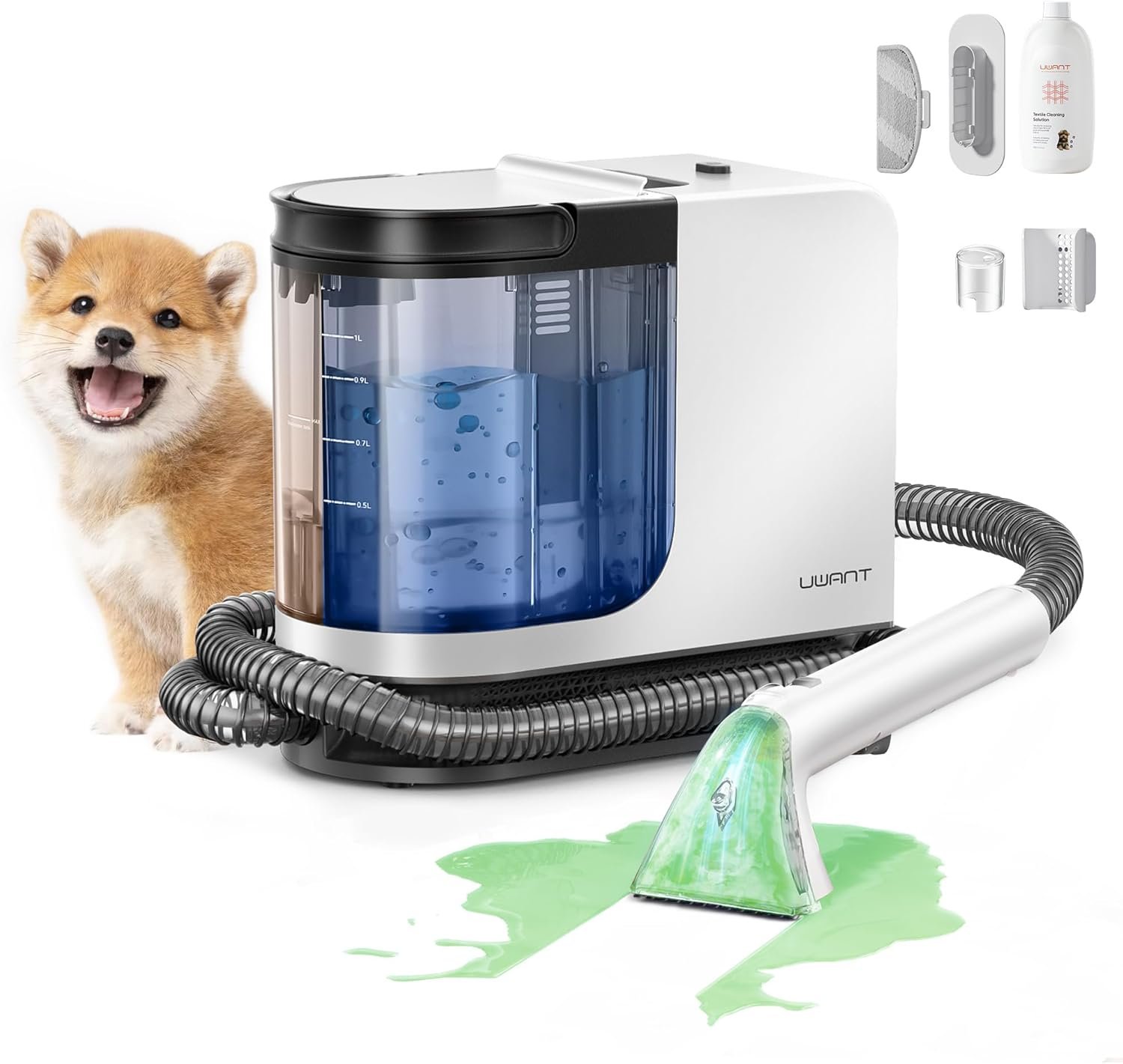 uwant Carpet Cleaner Machine 18Kpa Powerful Suction, Portable Carpet Cleaner for Pet Stains with Cleaning Tools&Solution Self-Cleaning Upholstery Cleaner Set of 1 for Car, Couch, Rug, Spot