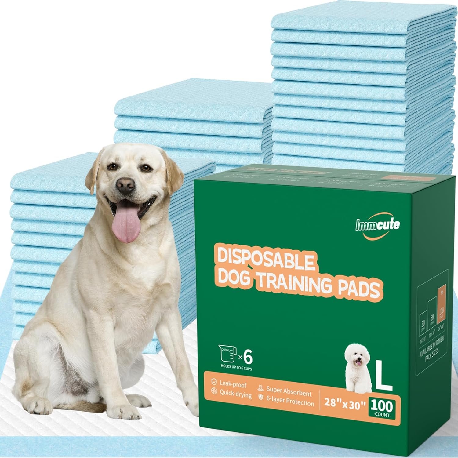100 Count Large Dog & Cat Puppy Pee Pads – 28″x30″ Absorbent Potty Training Pads | Leakproof Quick-Dry Disposable Pet Pads for Puppies, Dogs & Cats | Indoor, Outdoor, Litter Box, Housebreaking Use