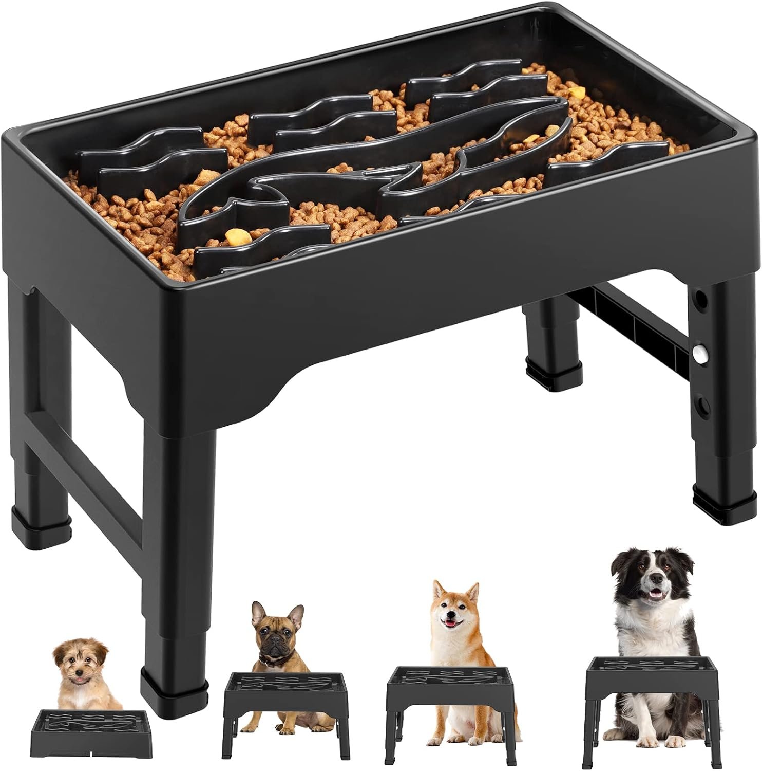 Elevated Slow Feeder Dog Bowls, 9 Cups Raised Dog Slow Feeder Bowls Large Breed with 4 Adjustable Heights Pet Food bowl Stand, Non Slip Anti Gulping sow eating dog bowl for Medium & Large Breed