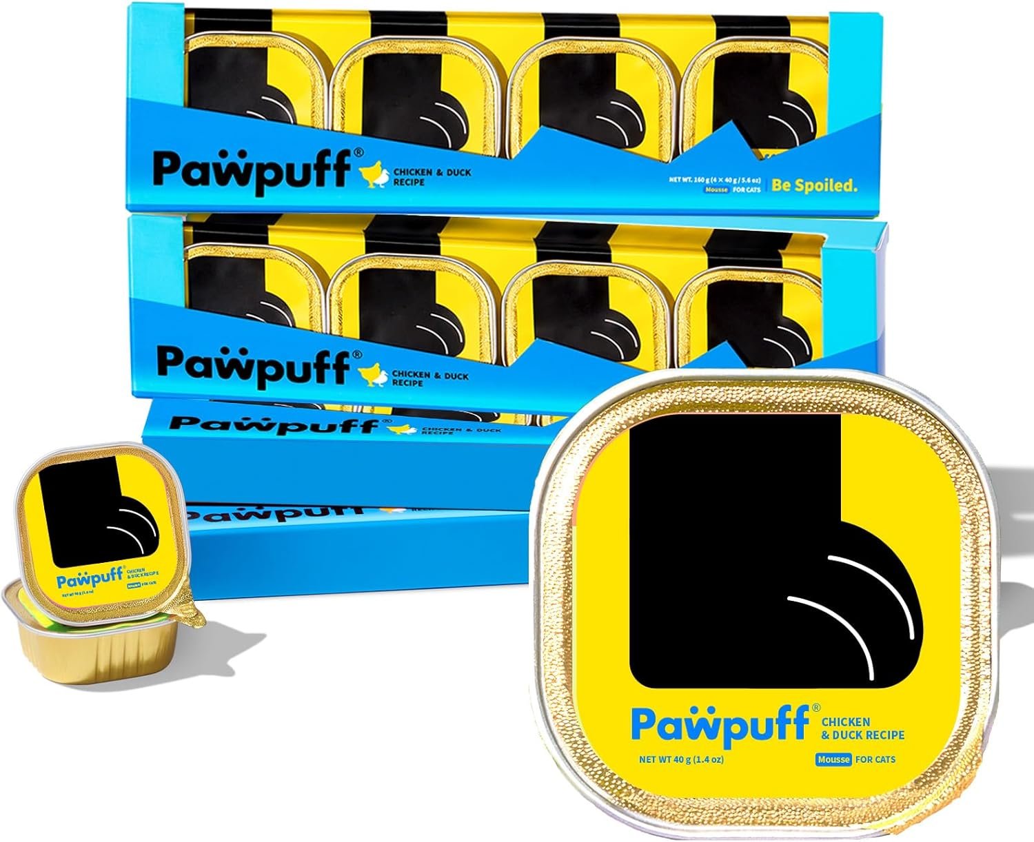 Pawpuff Wet Cat Food Pate High-Protein,Mousse Texture Cat Can Food,75% Fresh Meat,Grain-Free & Additive-Free,Wet Cat Food Pate for Picky & Senior Cats 1.41oz (Chicken Duck, Pack of 16)