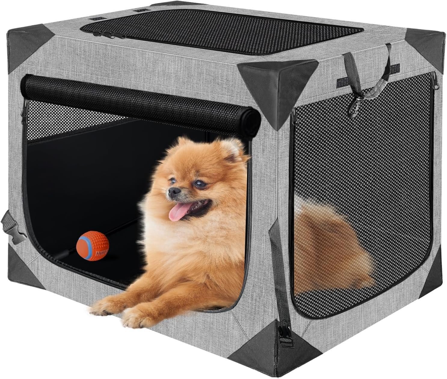 Dog Crate, Collapsible Soft Travel Crate for Large Dogs (3 Year Warranty), Indoor & Outdoor Portable Pet Kennel with Chew-Proof Mesh Window (Dark Gray, 30″ L x 21″ W x 21″ H)