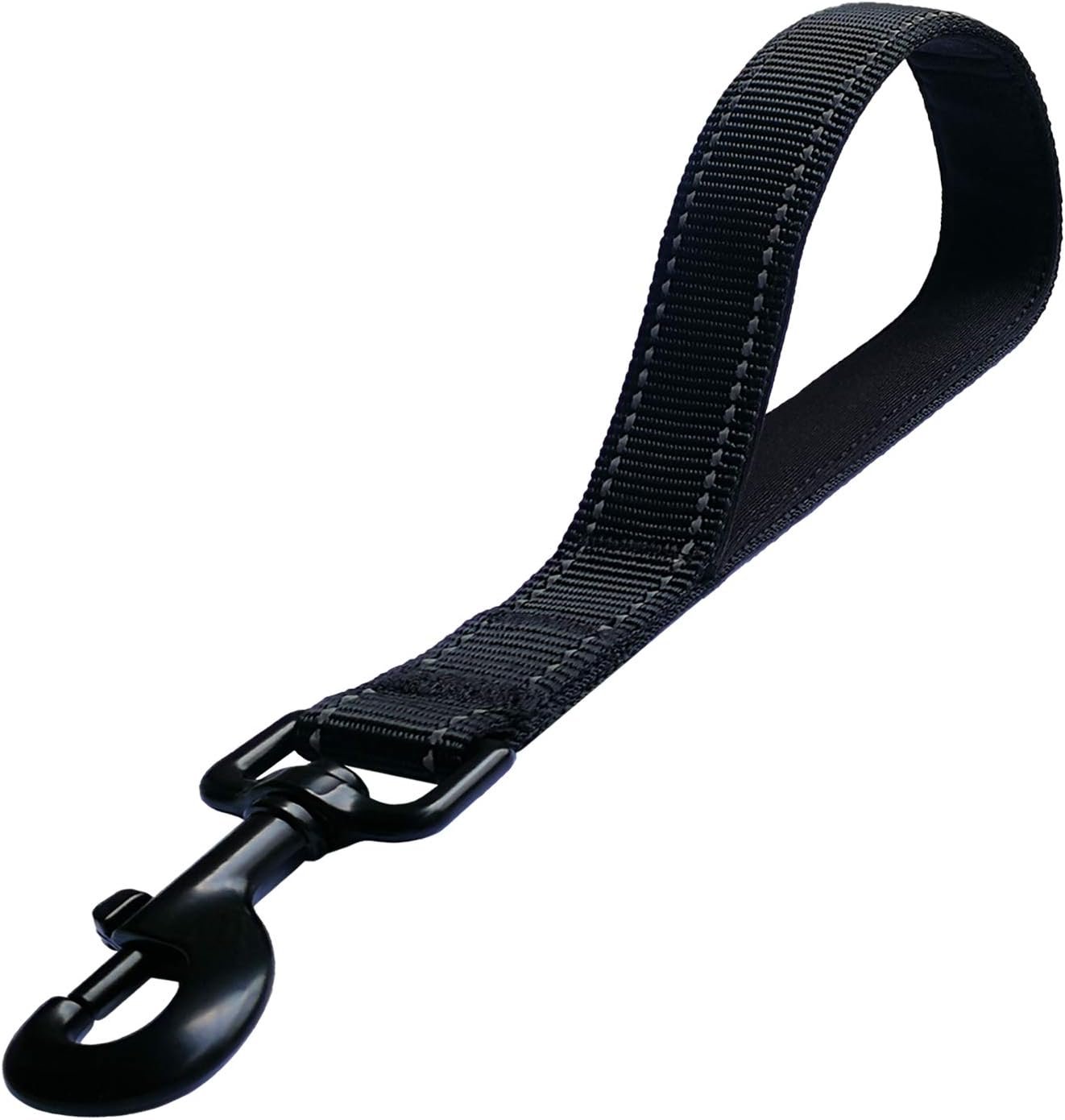 Short Dog Leash – Traffic Padded Handle – Heavy Duty – Short Nylon Dog Lead for Training Control – Reflective Threads Pet Leashes for Large Dogs and Medium Dogs (12 Inch, Black)