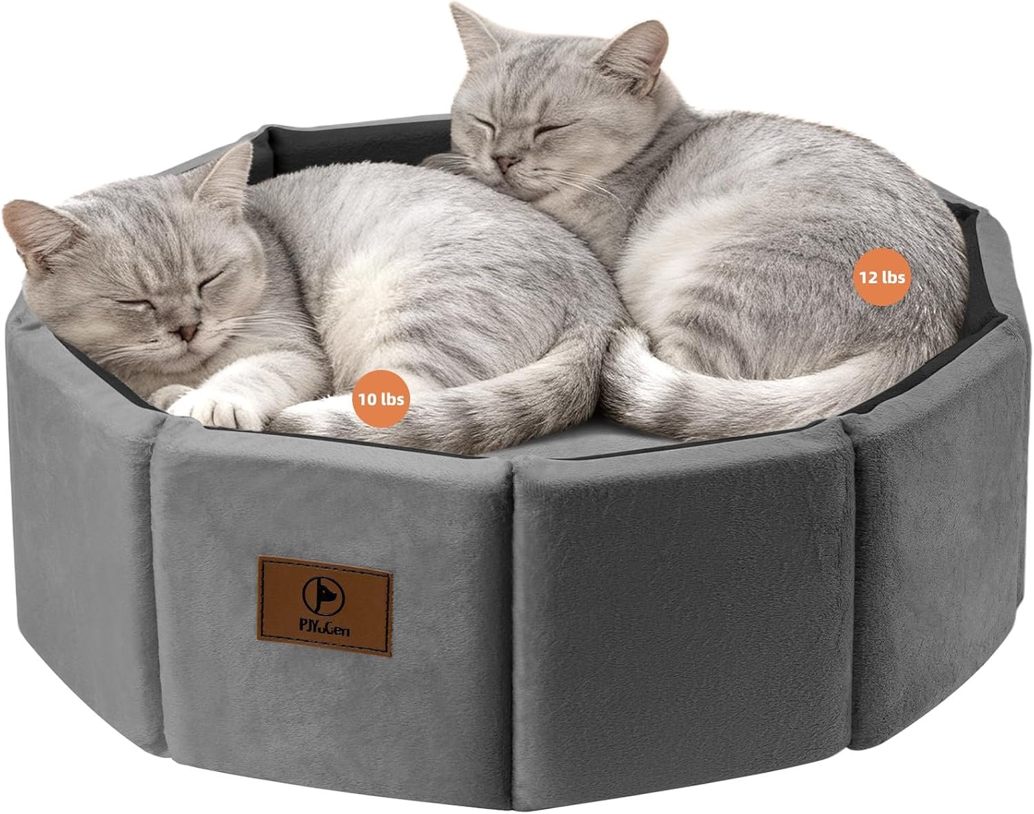 PJYuCien Large Cat Bed, Washable 20 inch Round Kitten Bed for 2 Cats Indoor Up to 18 lbs, Anti-Slip and Super Soft Durable Fabric Pet Beds, Fluffy Inner Mat for Kitten and Small Dogs (Gray)
