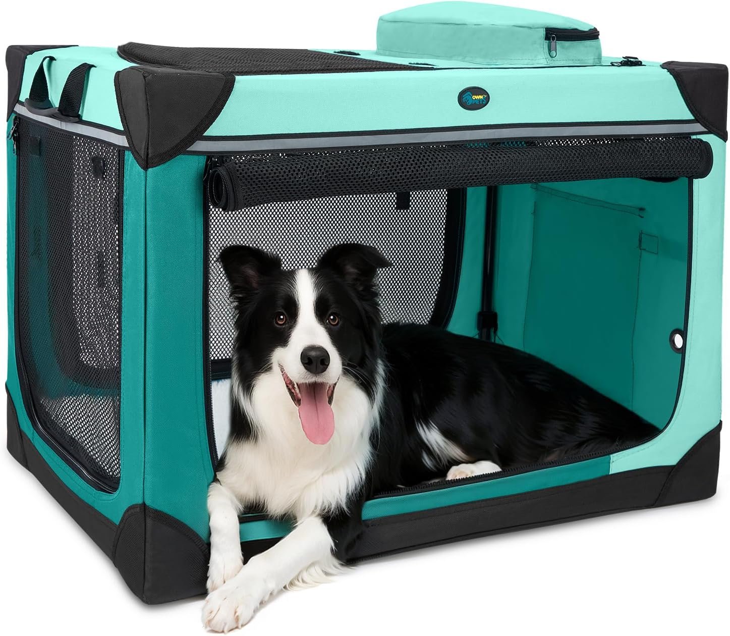 Ownpets Collapsible Dog Crate, 30 inch Portable Travel Dog Crate for Medium Dogs, 4-Door Foldable Pet Kennel with Durable Mesh Windows & Soft Mat