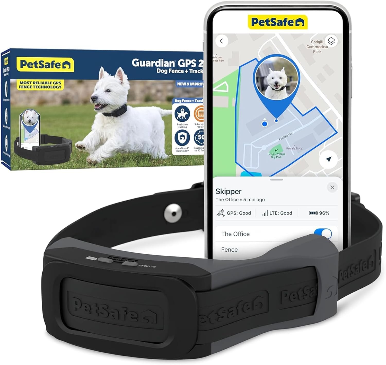 PetSafe Guardian GPS 2.0 Dog Fence + Tracking – Wireless GPS Dog Fence – Real-Time Tracking – Custom Boundaries System – Waterproof Collar – Comfortable Fit