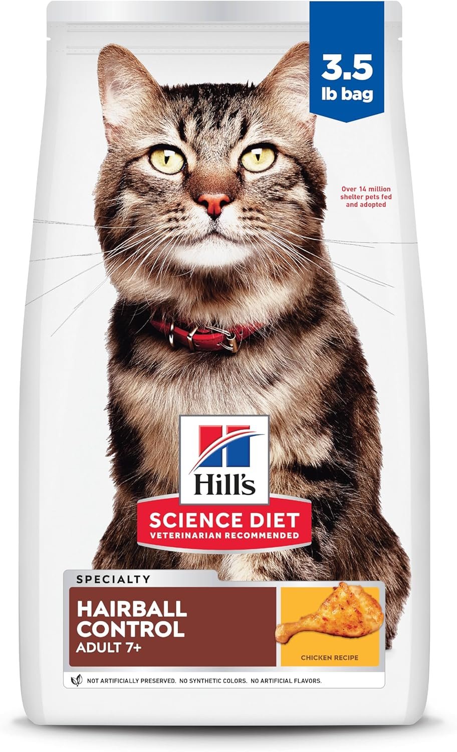 Hill’s Science Diet Hairball Control, Senior Adult 7+, Hairball Control Support, Dry Cat Food, Chicken Recipe, 3.5 lb Bag