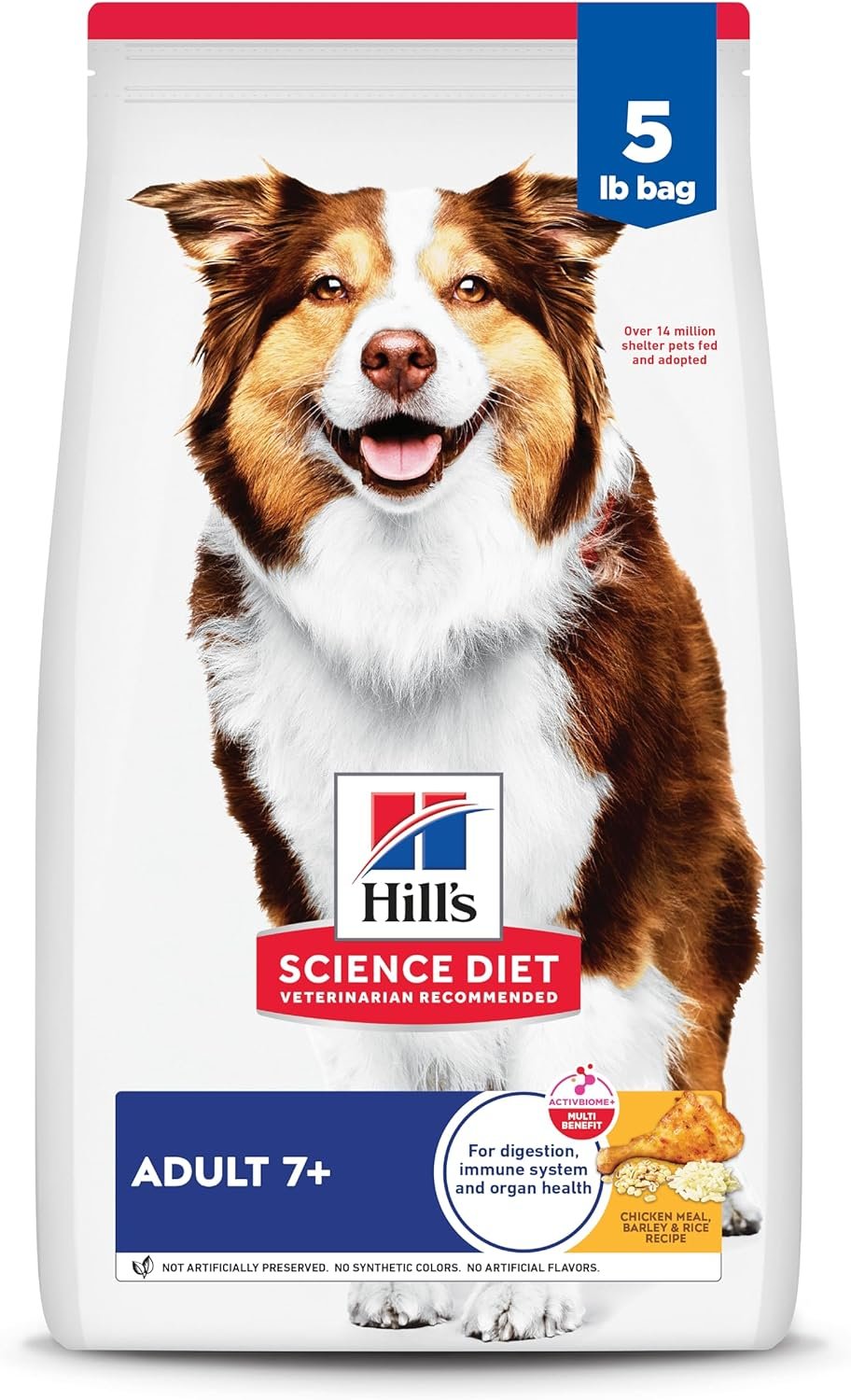 Hill’s Science Diet Adult 7+, Senior Adult 7+ Premium Nutrition, Dry Dog Food, Chicken, Brown Rice, & Barley, 5 lb Bag