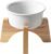 Raised Ceramic Dog Bowl with Wooden Stand, 6.5 Inch Elevated Feeder for Small & Medium Breeds, White, Set of 1