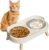 Elevated Cat Bowl, Raised Cat Food and Water Bowl Set for Indoor Cats, Splash Proof with 2 Stainless Steel Pet Food Bowls for Cats and Puppies, Whisker Fatigue and Dishwasher Safe – White
