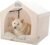 Jiupety Indoor Dog House with Frame, Cute Dog Tent Bed with Cover Cave, Breathable, Washable, and Foldable House, Suitable for 20-40 Lb, Large (25″×25″×25″), Beige